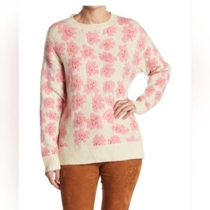 FRNCH Nikki Flower Print Sweater In Geranium Pink Sz.Sm